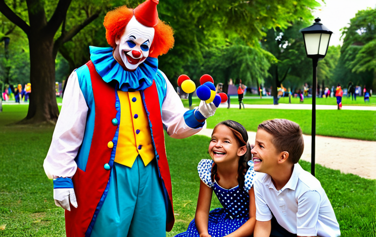**

"A professional children's entertainer, fully clothed in a colorful and modest clown costume, performing a magic trick for a group of smiling children in a park setting, appropriate attire, safe for work, perfect anatomy, natural proportions, family-friendly, high quality illustration."

**
