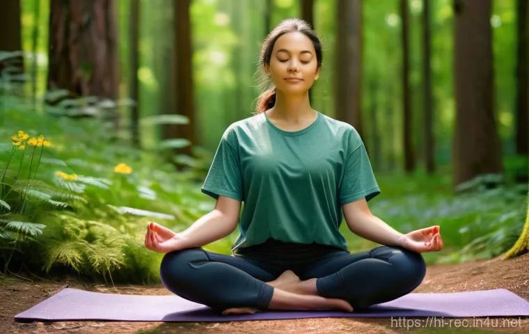 레크리에이션 지도자와 자기 관리 - **Prompt for Self-care and Mental Peace in Nature:**
    "A serene young woman, in her late 20s, dre...