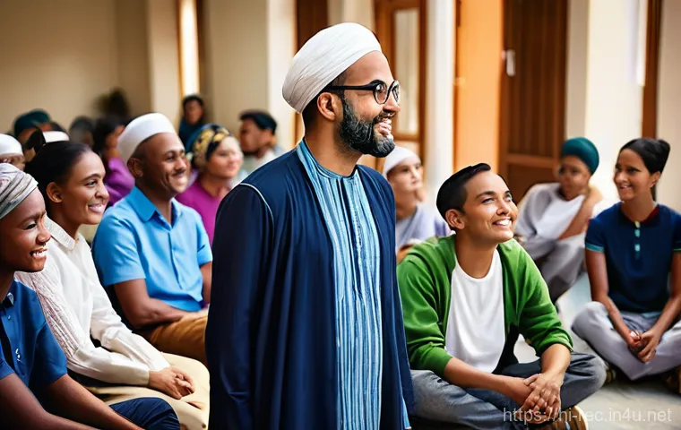 레크리에이션 지도자와 문화 차이 극복 - **Prompt: Music, Movement, and Connection Across Cultures**
    "An energetic indoor community hall ...