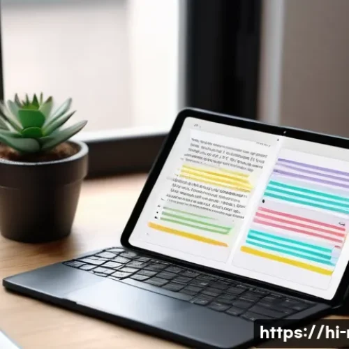 Home 13 레크리에이션 지도자 일기 작성 노하우 - A cozy workspace scene showing a digital diary app open on a sleek laptop screen with colorful notes...