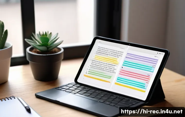 레크리에이션 지도자 일기 작성 노하우 - A cozy workspace scene showing a digital diary app open on a sleek laptop screen with colorful notes...