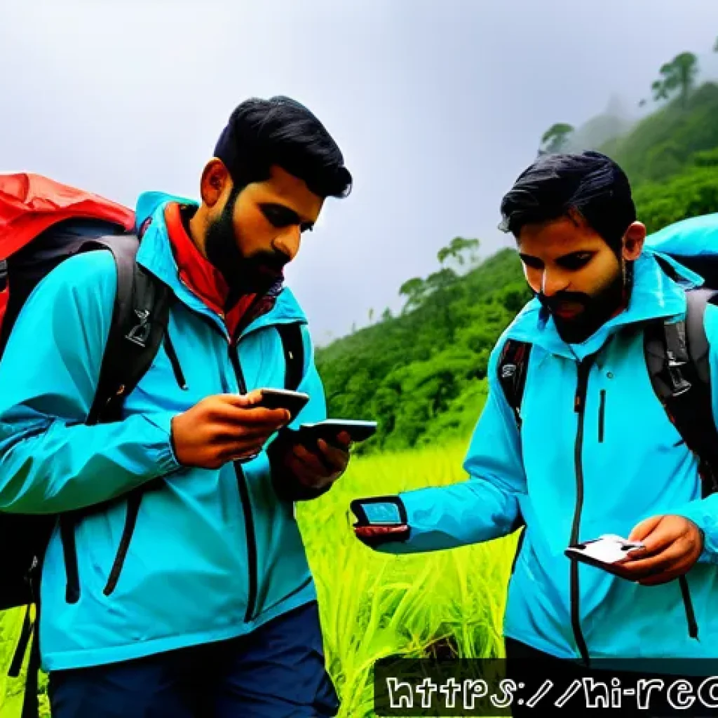 레크리에이션 활동별 사전 준비 체크리스트 - A group of diverse Indian hikers preparing for a trekking adventure in the monsoon season, wearing b...